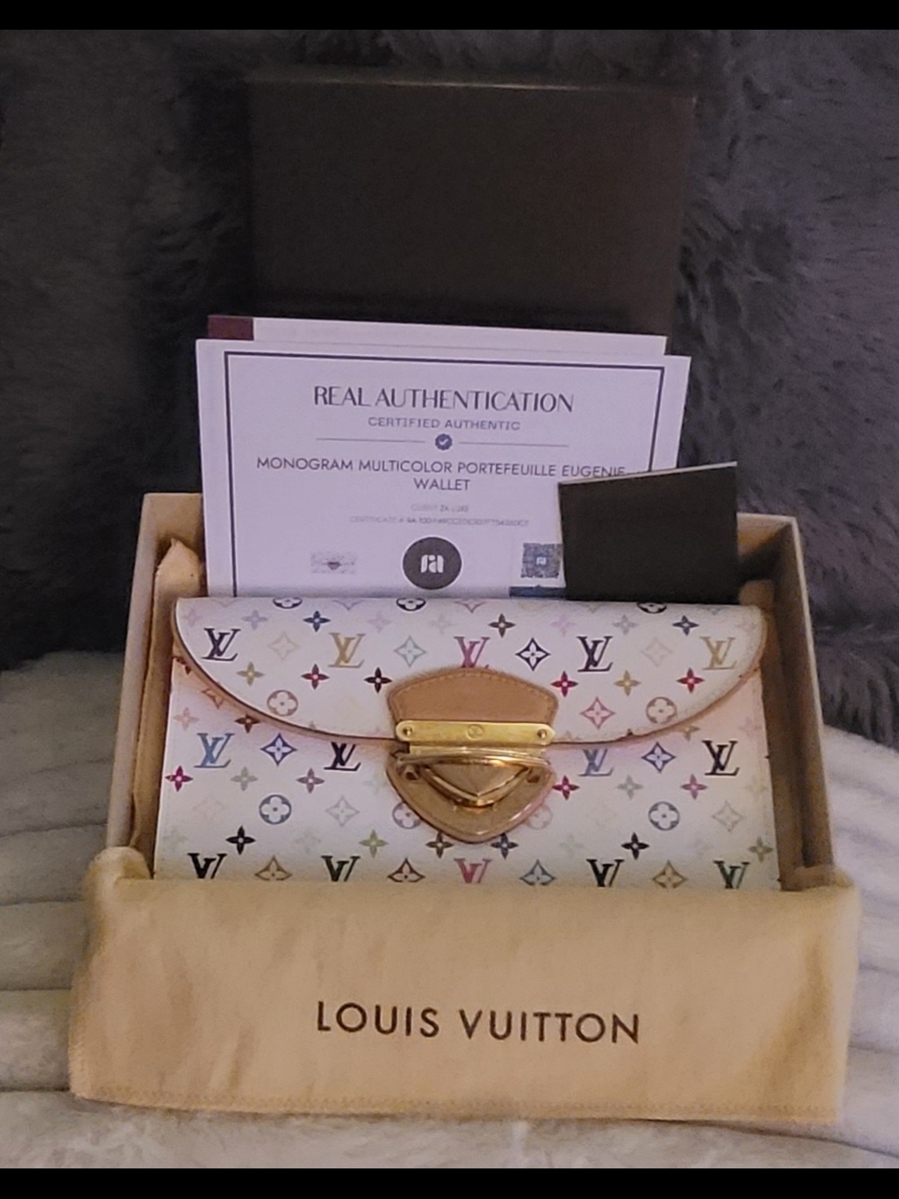 Louis Vuitton White Multicolor Monogram Canvas Flap Wallet with Gold Hardware - Picture 7 of 7